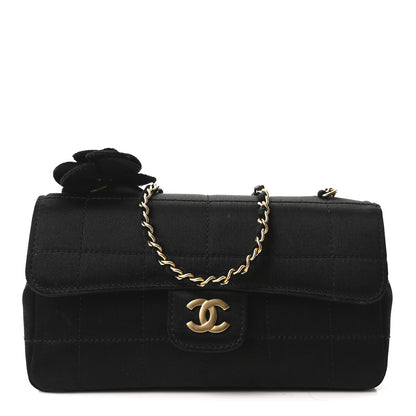 Chanel Satin Chocolate Bar Quilted Camellia Rectangular Mini Flap Black 1 of 11