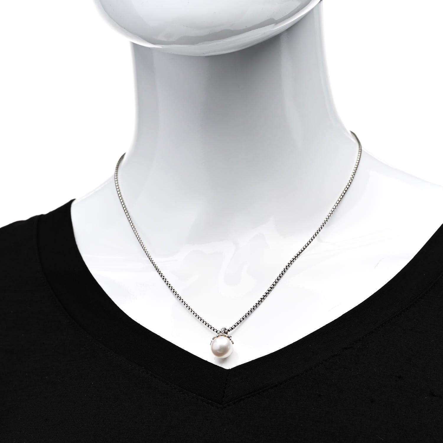 David Yurman Sterling Silver Diamond Pearl 10mm Starburst Pendant Necklace 2 of 4