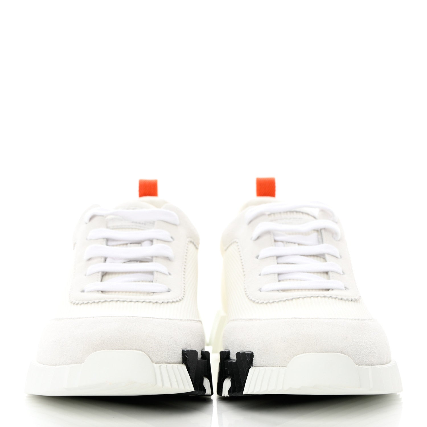 Hermes Technical Canvas Suede Goatskin Mens Bouncing Sneakers 44 White Orange 3 of 16