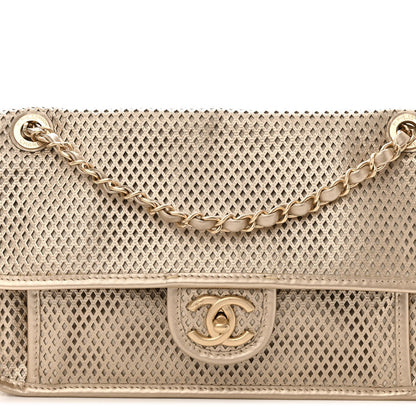Chanel Metallic Perforated Calfskin Medium Up In The Air Flap Gold 6 of 8