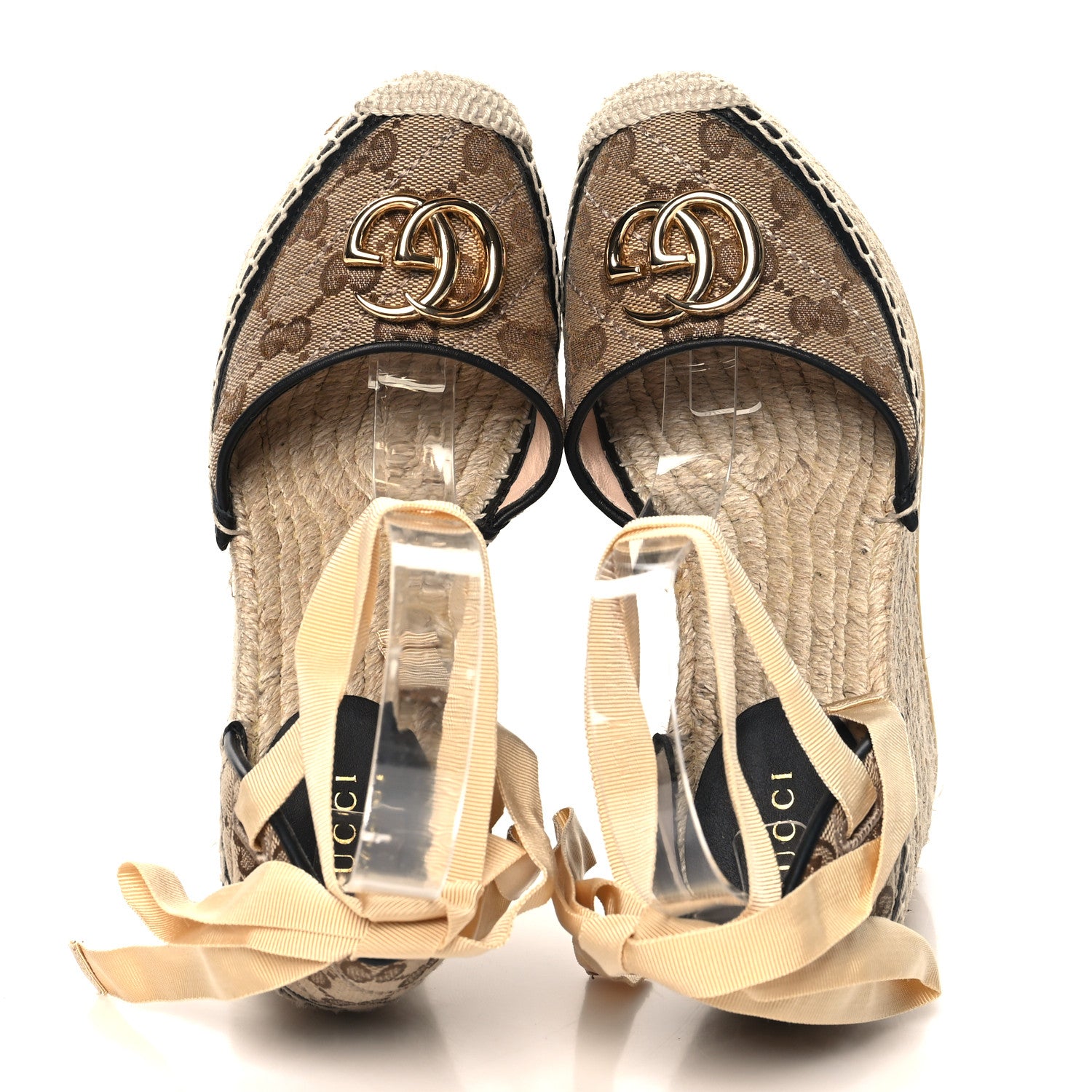 Gucci Monogram Matelasse GG Marmont Ankle Wrap Platform 35/120mm Espadrille Wedges 35.5 Beige Ebony Black Sand Storm 2 of 10