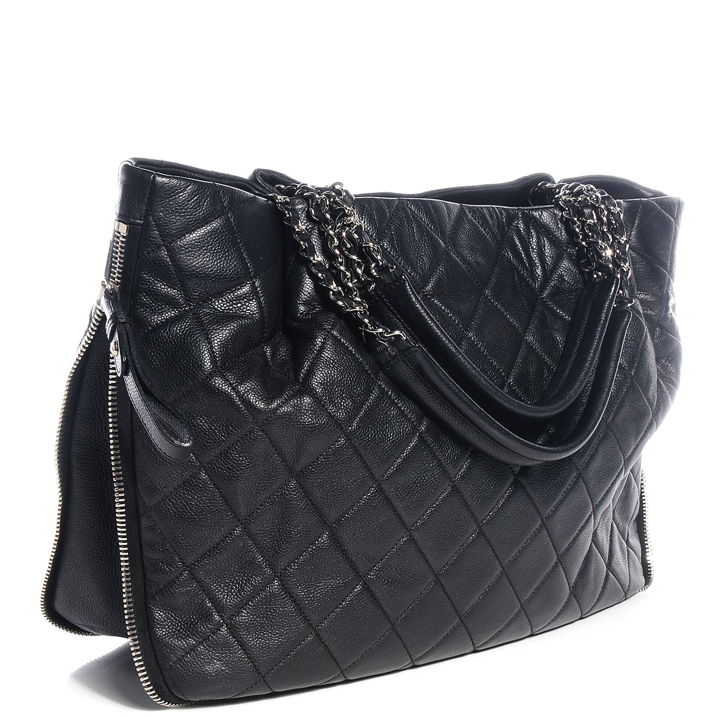 Caviar Expandable Zip Shoulder Bag Black