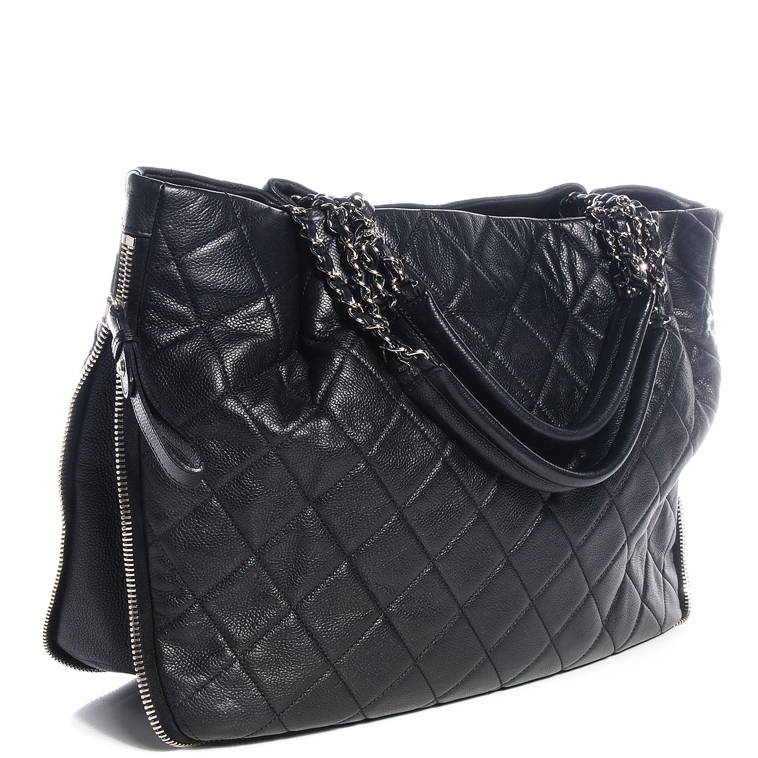 Chanel Caviar Expandable Zip Shoulder Bag Black 3 of 10