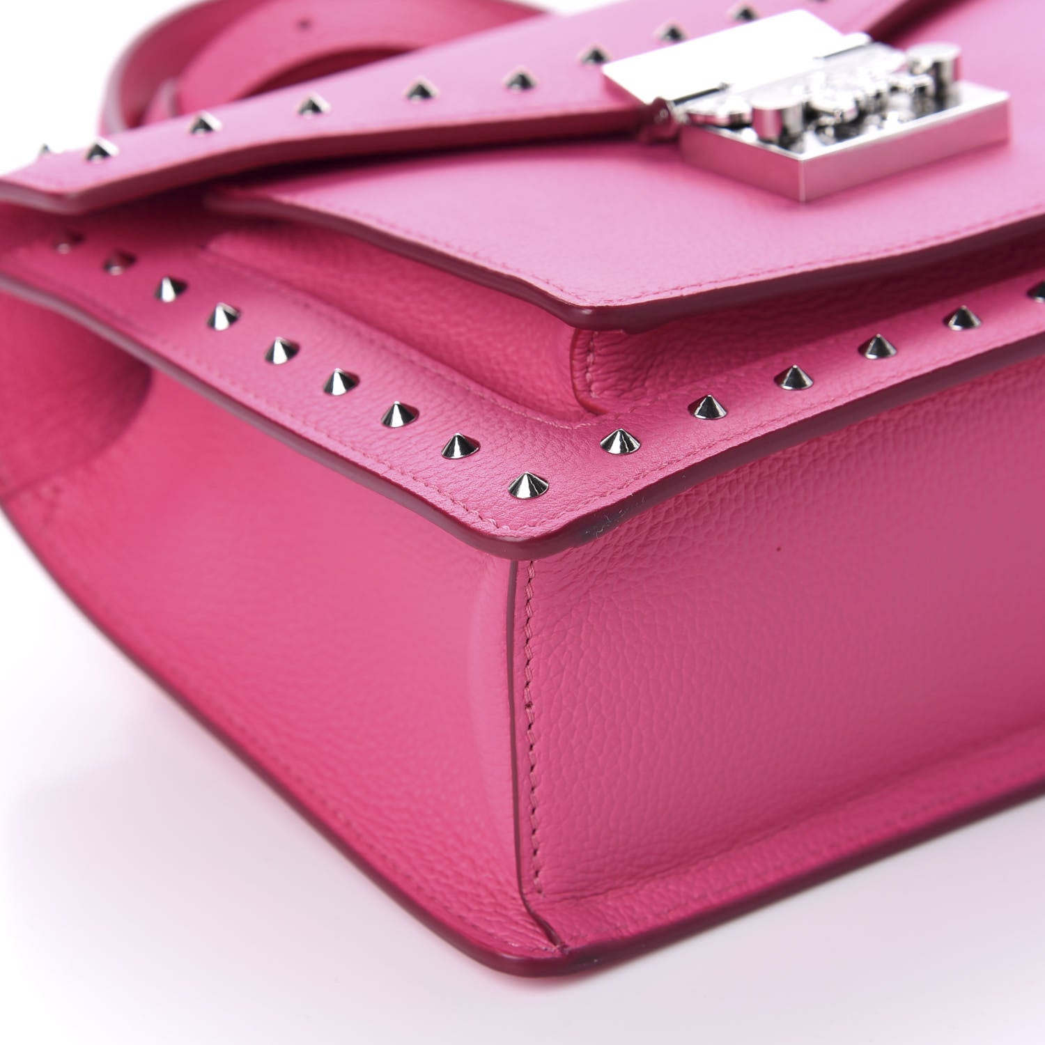 MCM Calfskin Studded Small Patricia Satchel Pink 6 of 12
