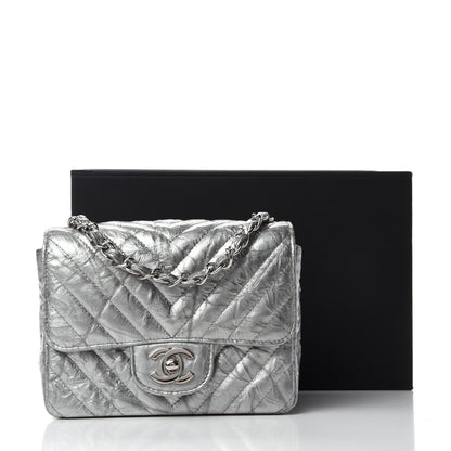 Chanel Metallic Patent Crumpled Calfskin Chevron Quilted Mini Square Flap Silver 12 of 12