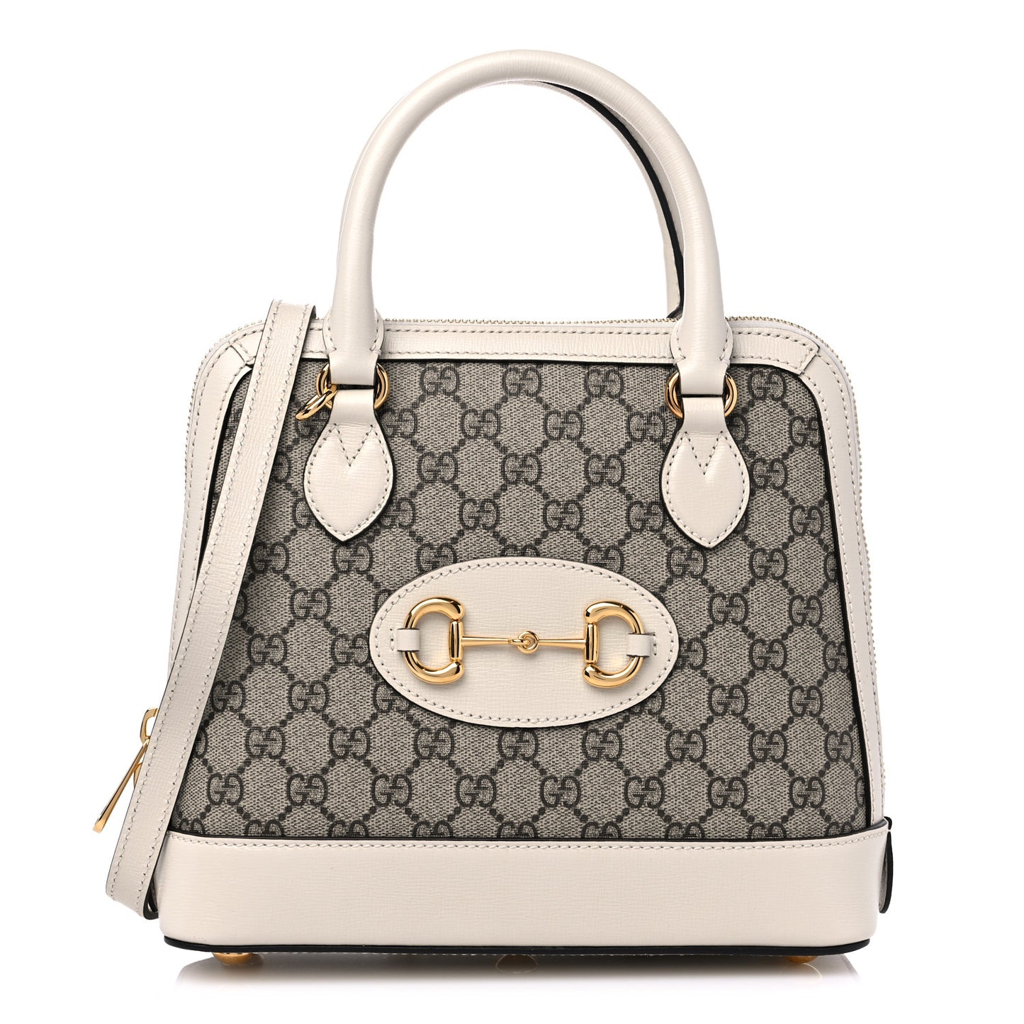 GG Supreme Monogram Azalea Calfskin Small Horsebit 1955 Top Handle Bag Beige Ebony Mystic White