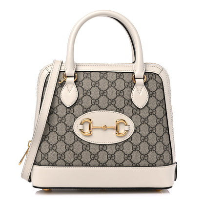 Gucci GG Supreme Monogram Azalea Calfskin Small Horsebit 1955 Top Handle Bag Beige Ebony Mystic White 1 of 8