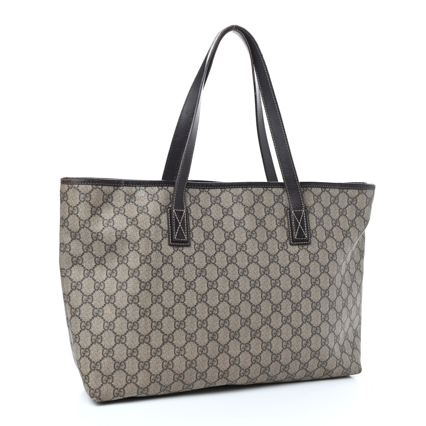 GG Supreme Monogram Medium Zippered Shopping Tote Dark Brown