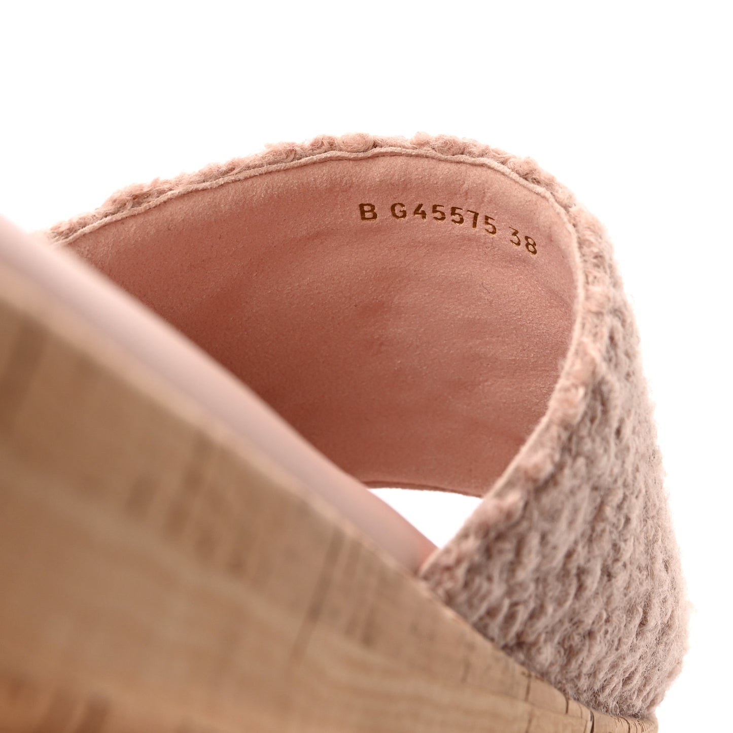 Fabric Pearl Cork CC Slip On Sandals 38 Pink