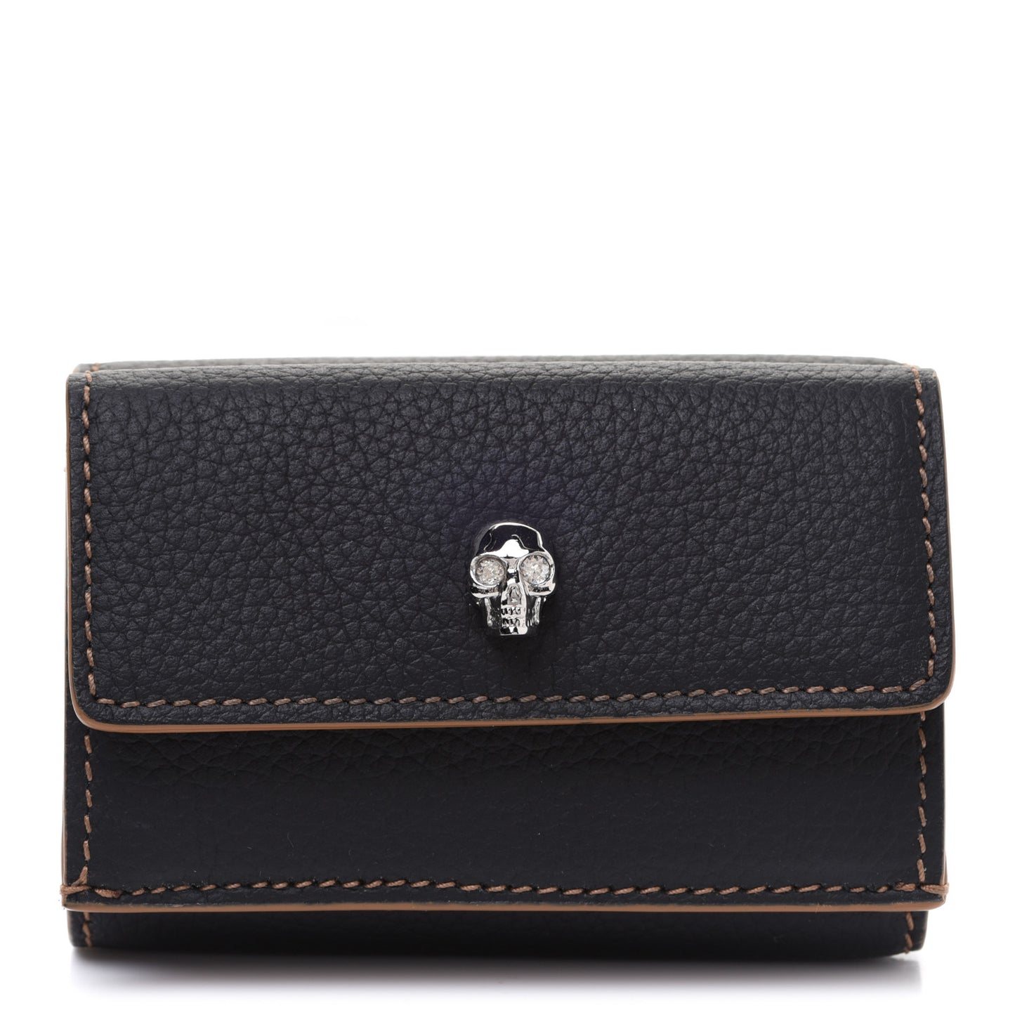 Calfskin Skull Short Flap Wallet