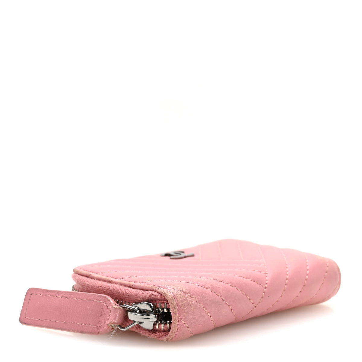 Lambskin Quilted Crossing Zip Around Coin Purse Pink