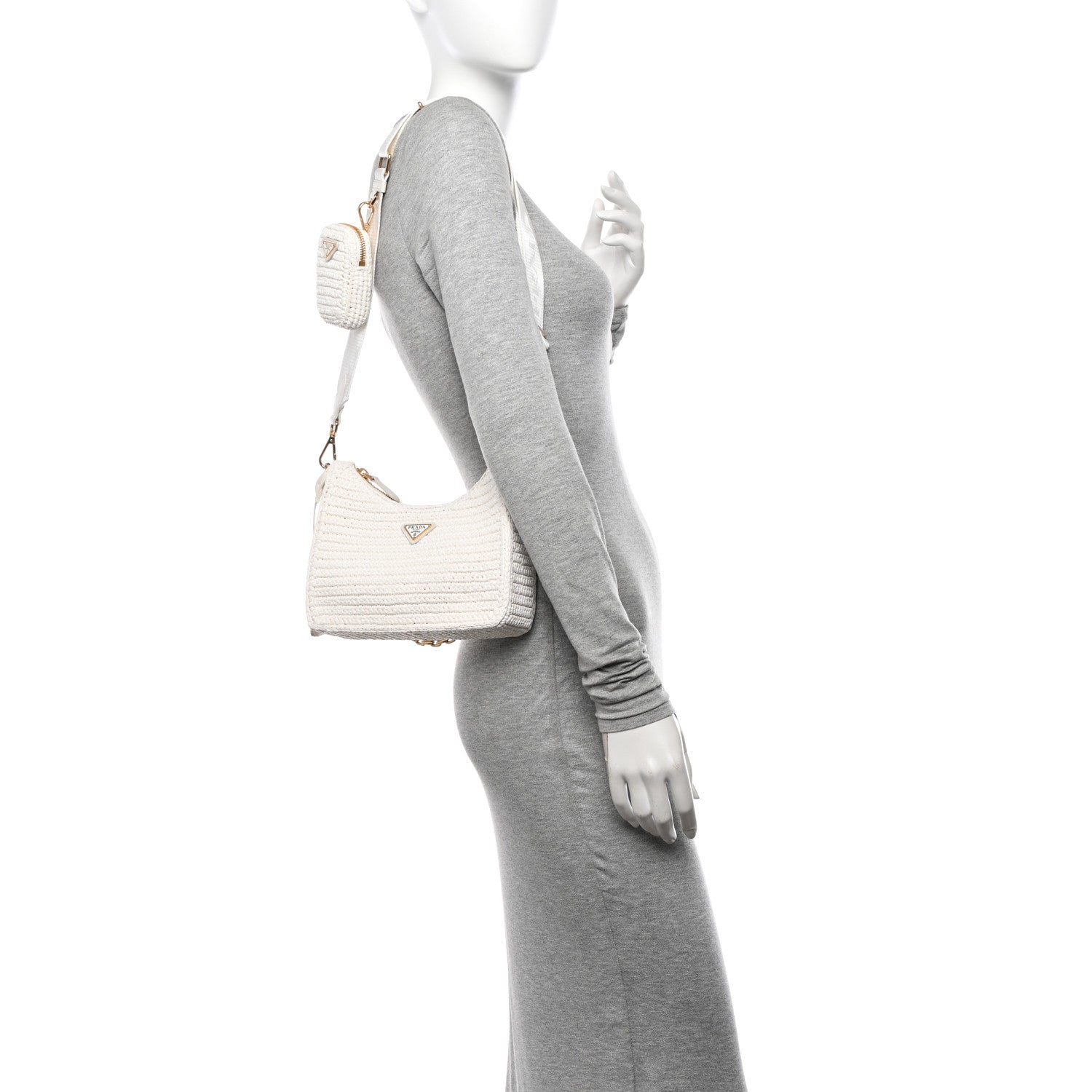 Prada Yarn Raffia Effect Crochet Re-Edition 2005 Shoulder Bag White 2 of 10