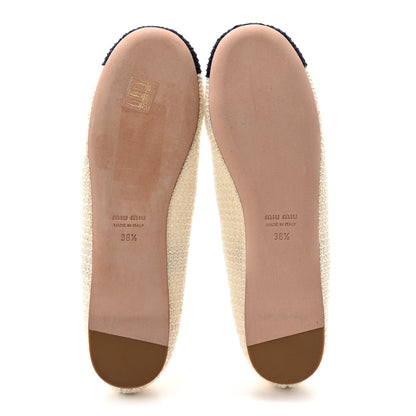 Miu Miu Cotton Crochet Knit Ballerina Flats 38.5 Avorio Blue 6 of 9
