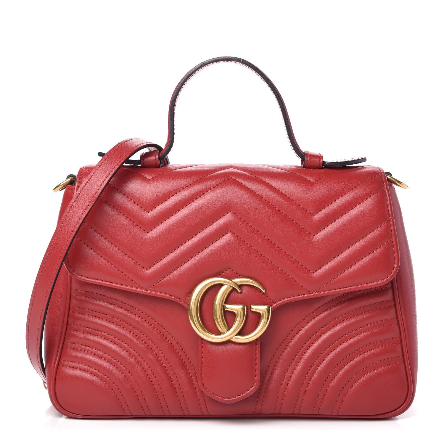 Gucci Calfskin Matelasse Small GG Marmont Top Handle Shoulder Bag Hibiscus Red 1 of 10