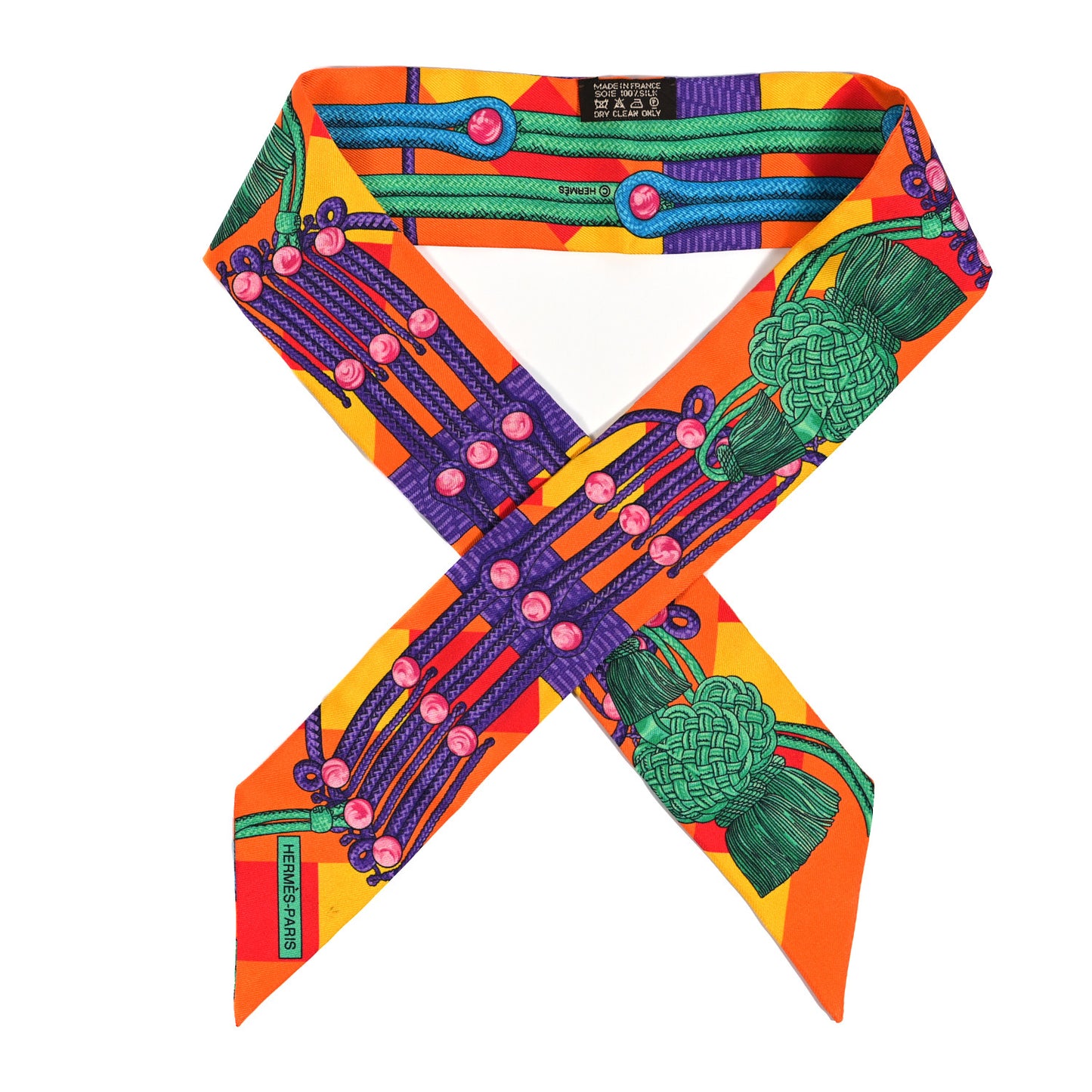Silk Brandebourgs Twilly Orange Bouton D'Or Violet