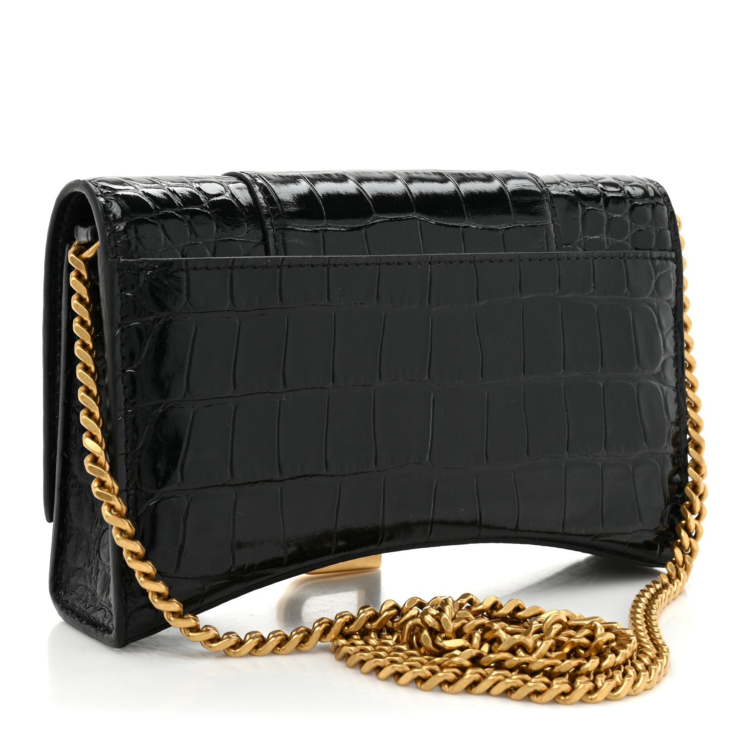 Balenciaga Shiny Calfskin Crocodile Embossed Hourglass Chain Bag Black 3 of 11