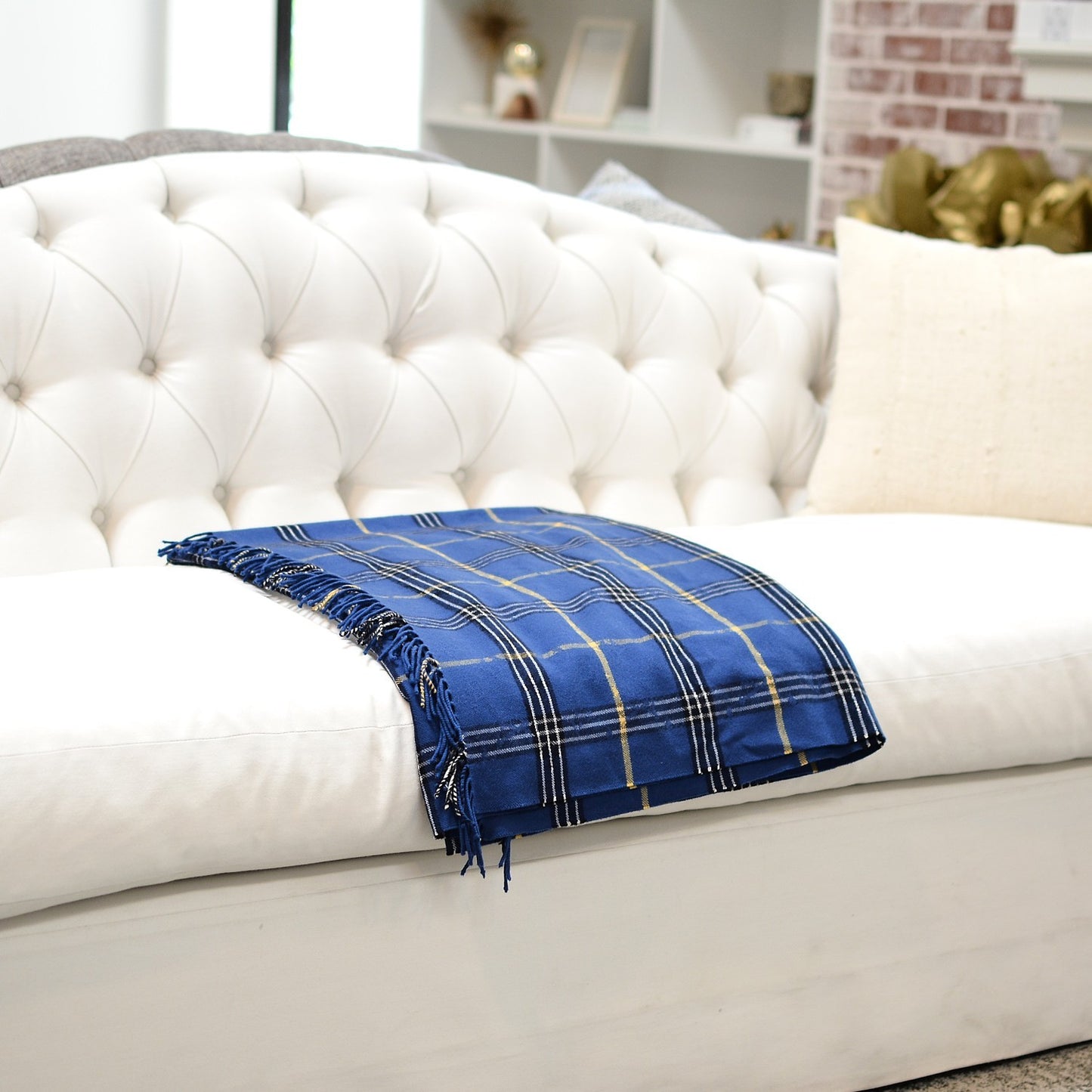 Wool Plaid Masai Tartan Shawl Blue