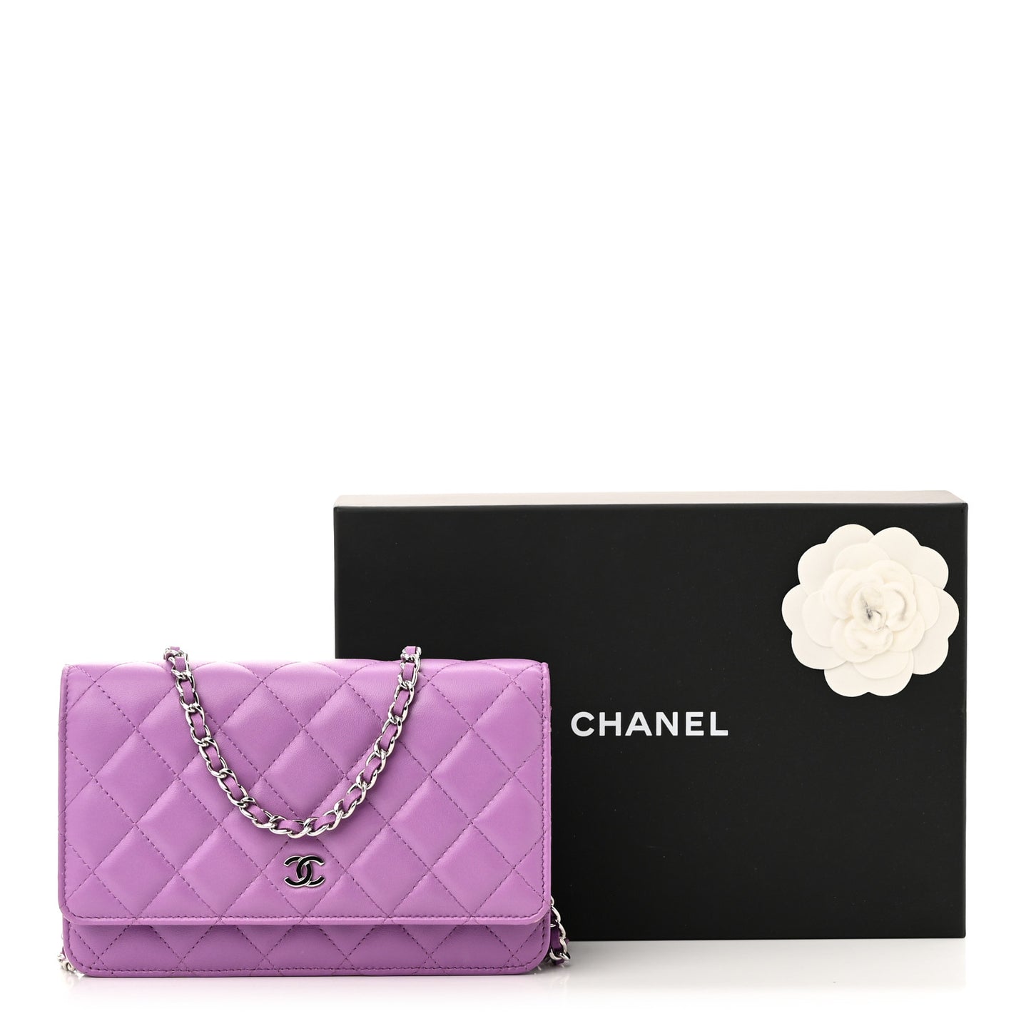 Lambskin Quilted Wallet On Chain WOC Purple