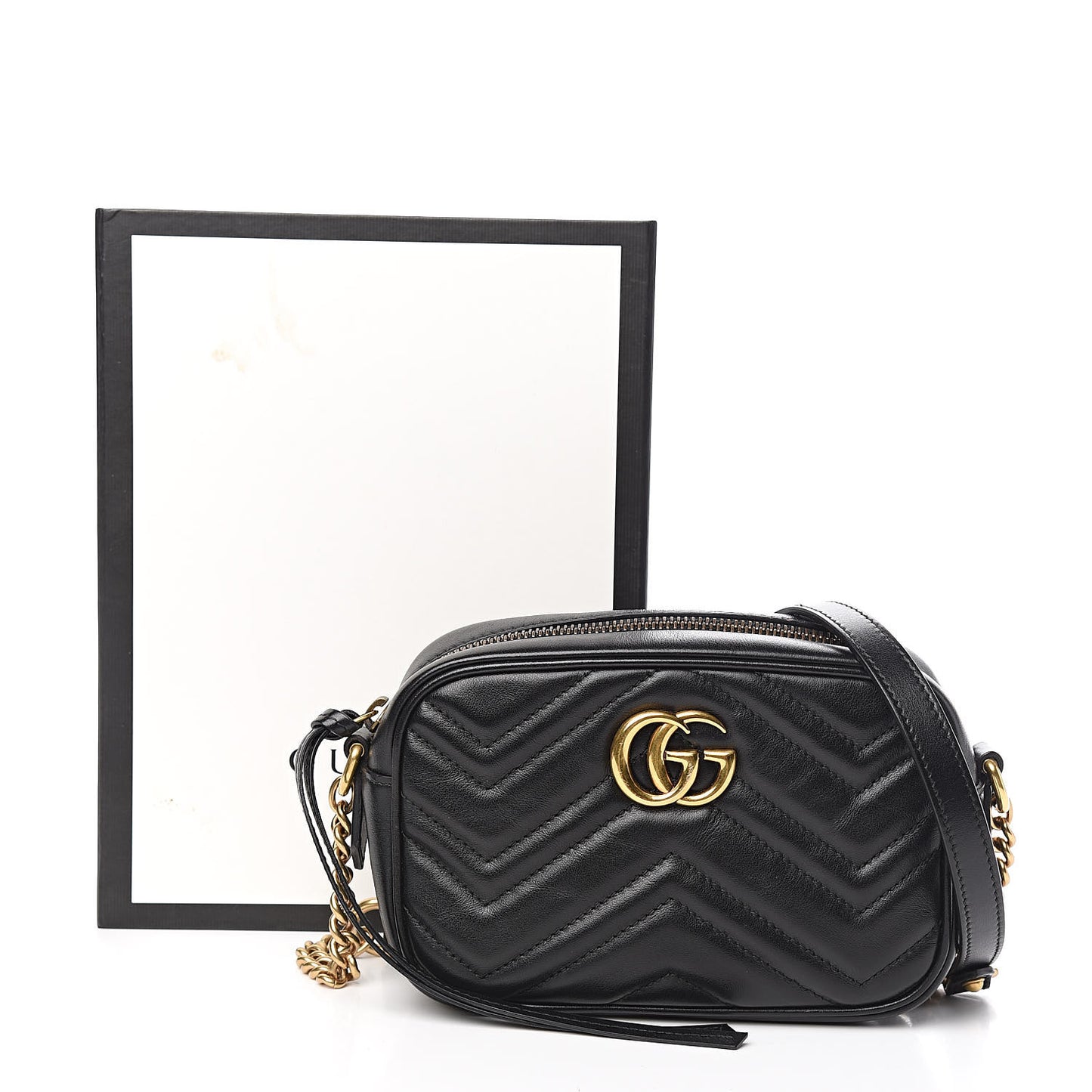 Calfskin Matelasse Mini GG Marmont Chain Shoulder Bag Black
