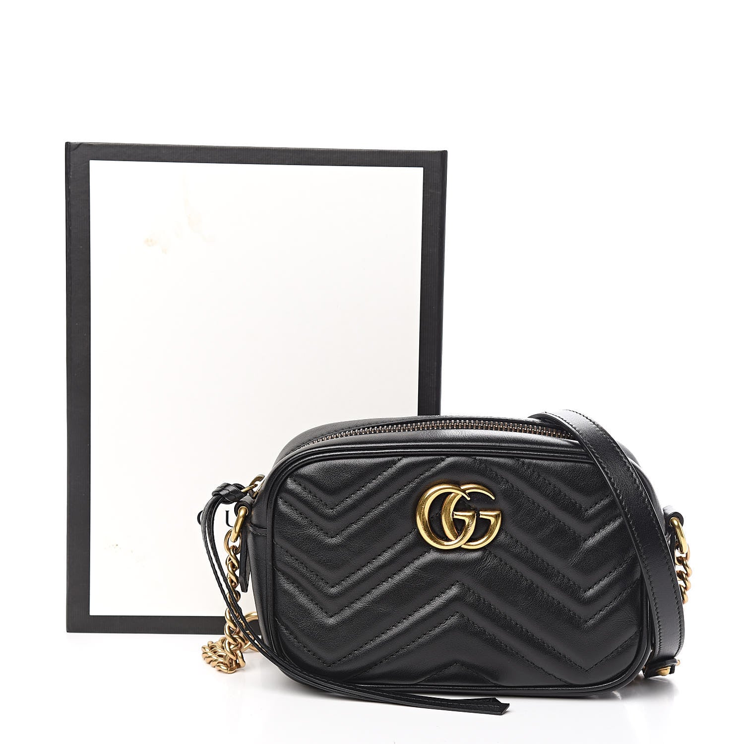 Gucci Calfskin Matelasse Mini GG Marmont Chain Shoulder Bag Black 11 of 11