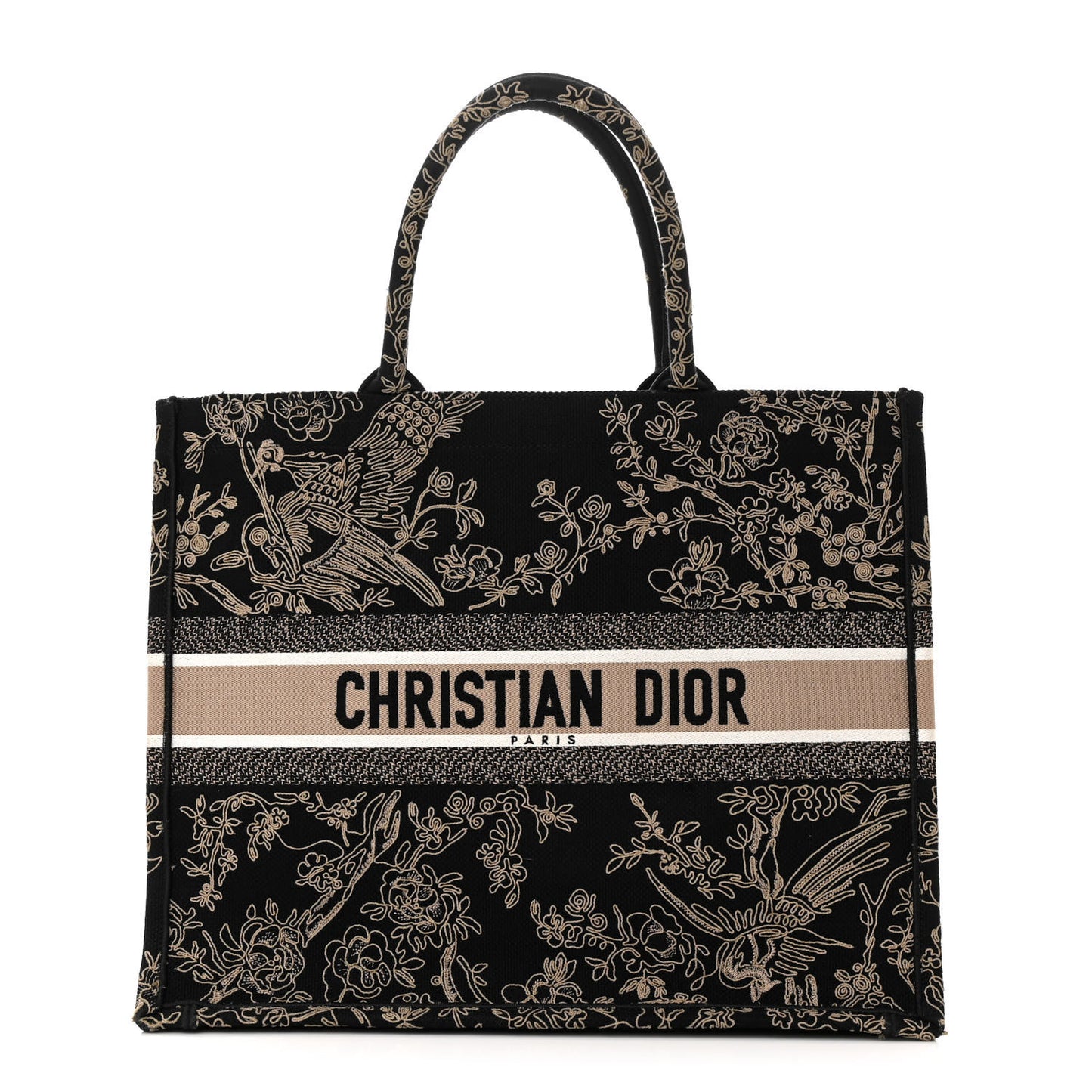 Canvas Embroidered Large Ornamental Cornely Book Tote Black Beige