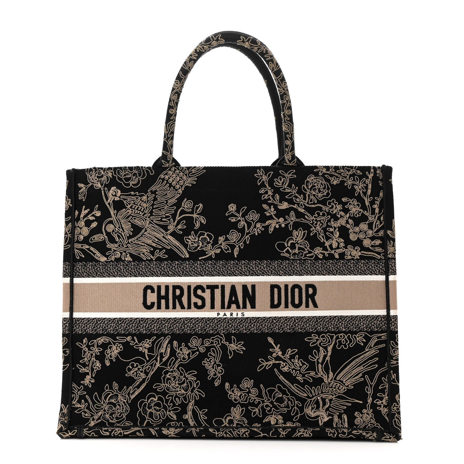 Christian Dior Canvas Embroidered Large Ornamental Cornely Book Tote Black Beige 1 of 10