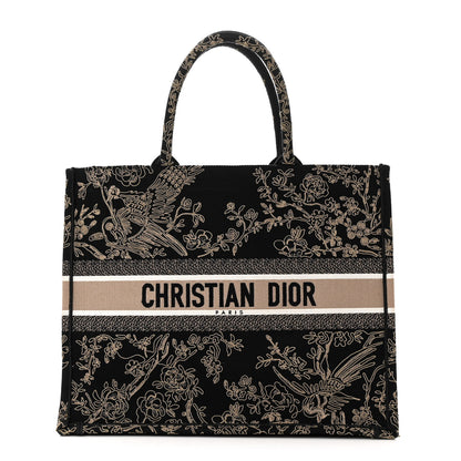 Christian Dior Canvas Embroidered Large Ornamental Cornely Book Tote Black Beige 1 of 10