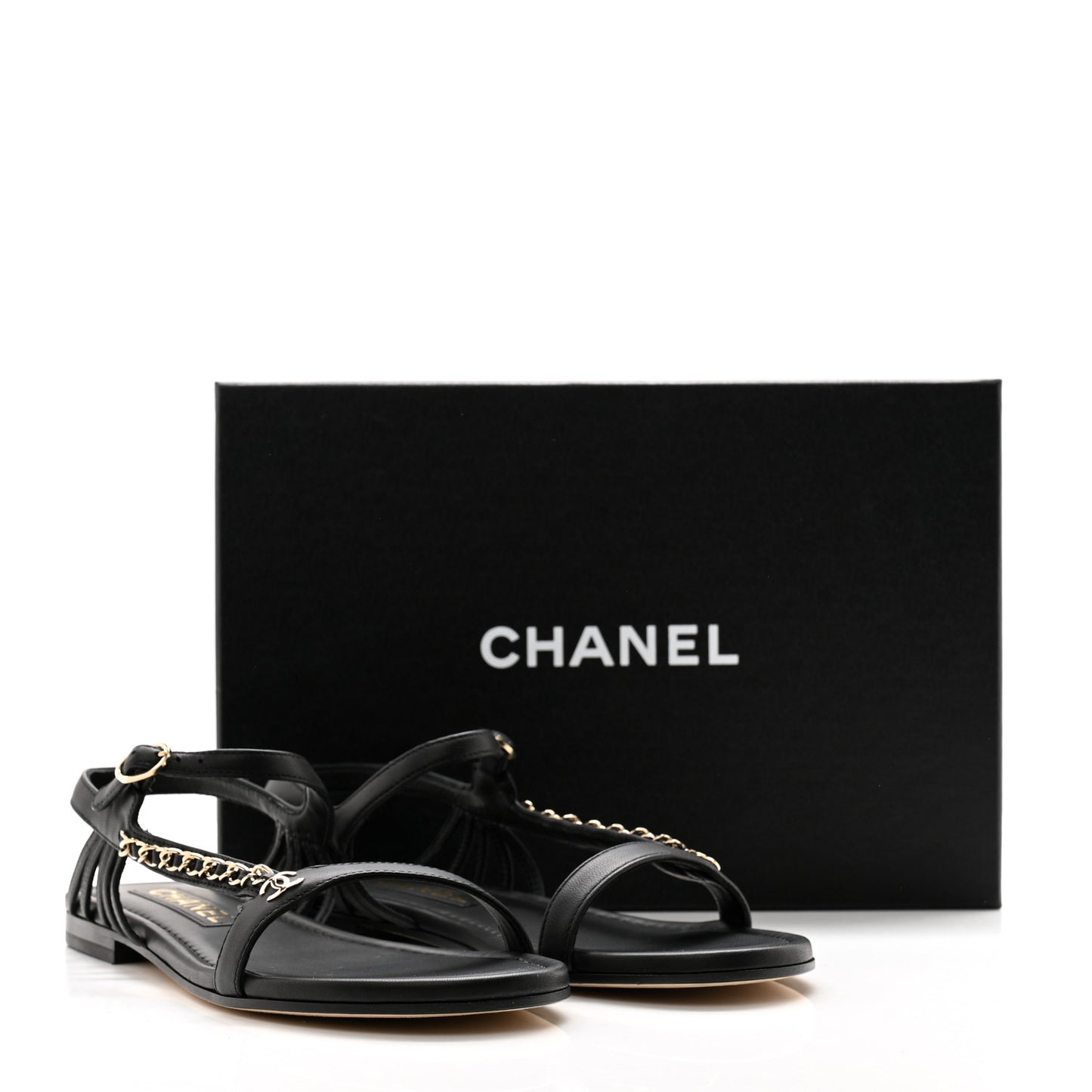 Lambskin Chain Sandals 39.5 Black