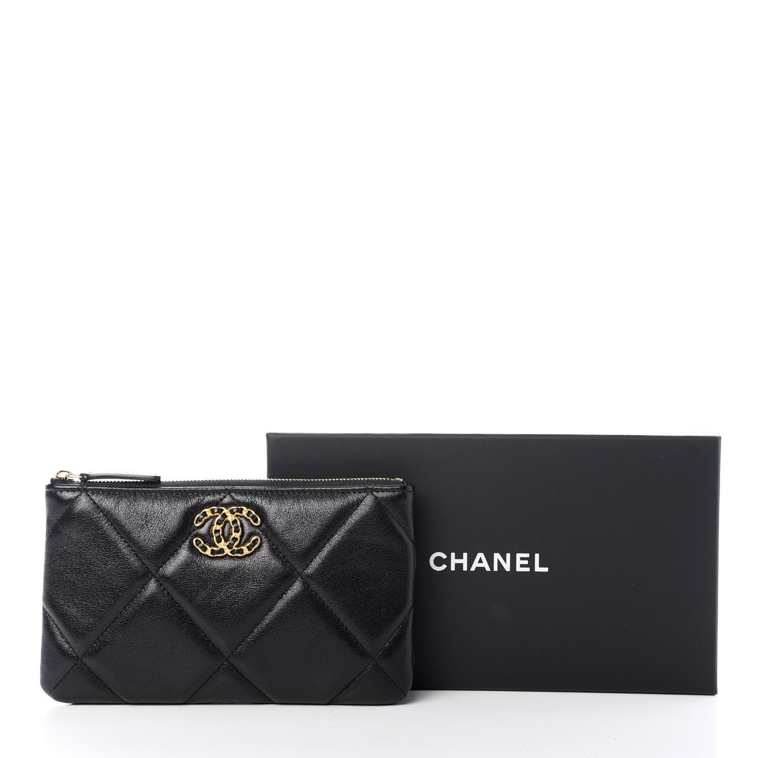 Chanel Shiny Goatskin Quilted Small Chanel 19 Pouch Black 8 of 8