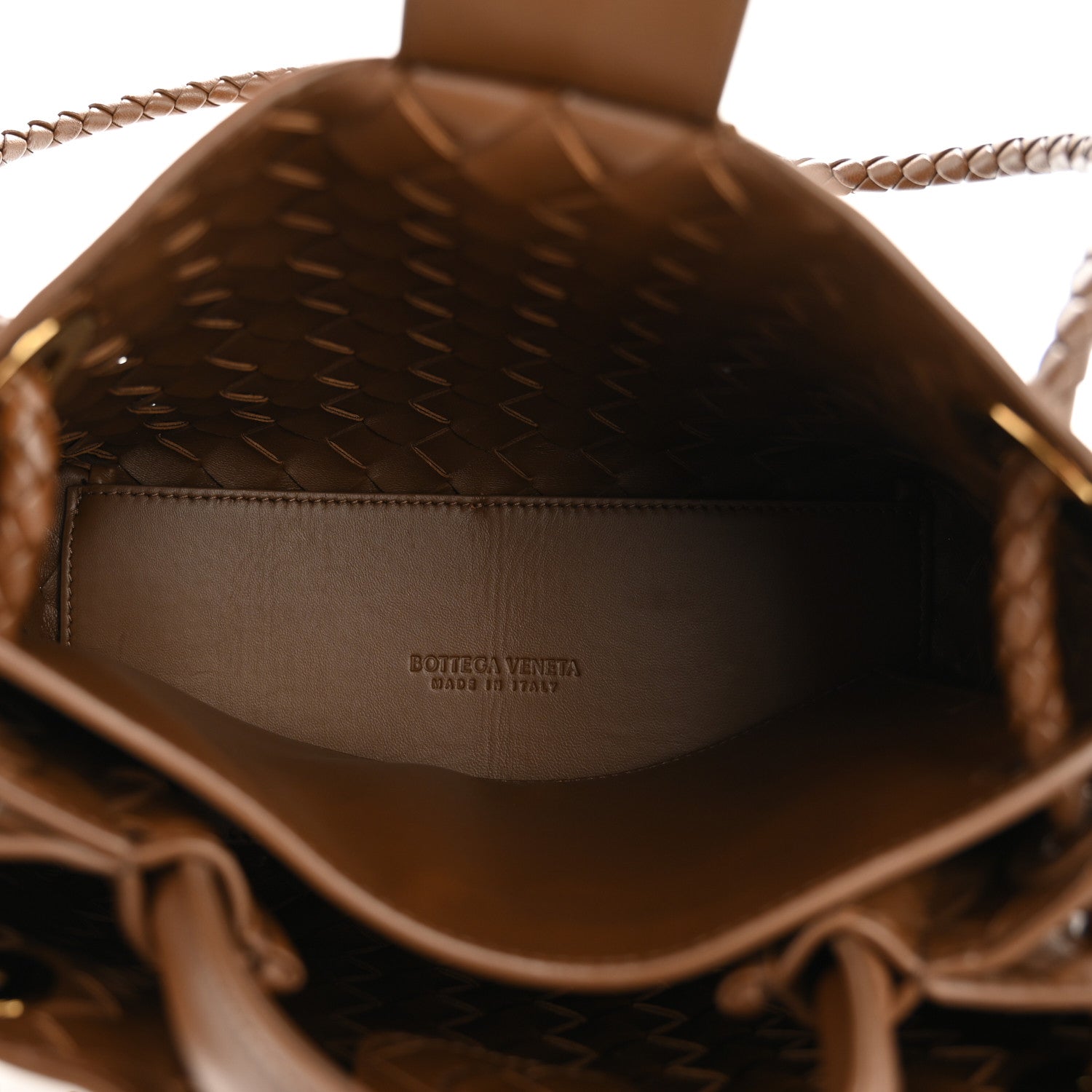Bottega Veneta Nappa Intrecciato Small Andiamo Shoulder Bag Cognac