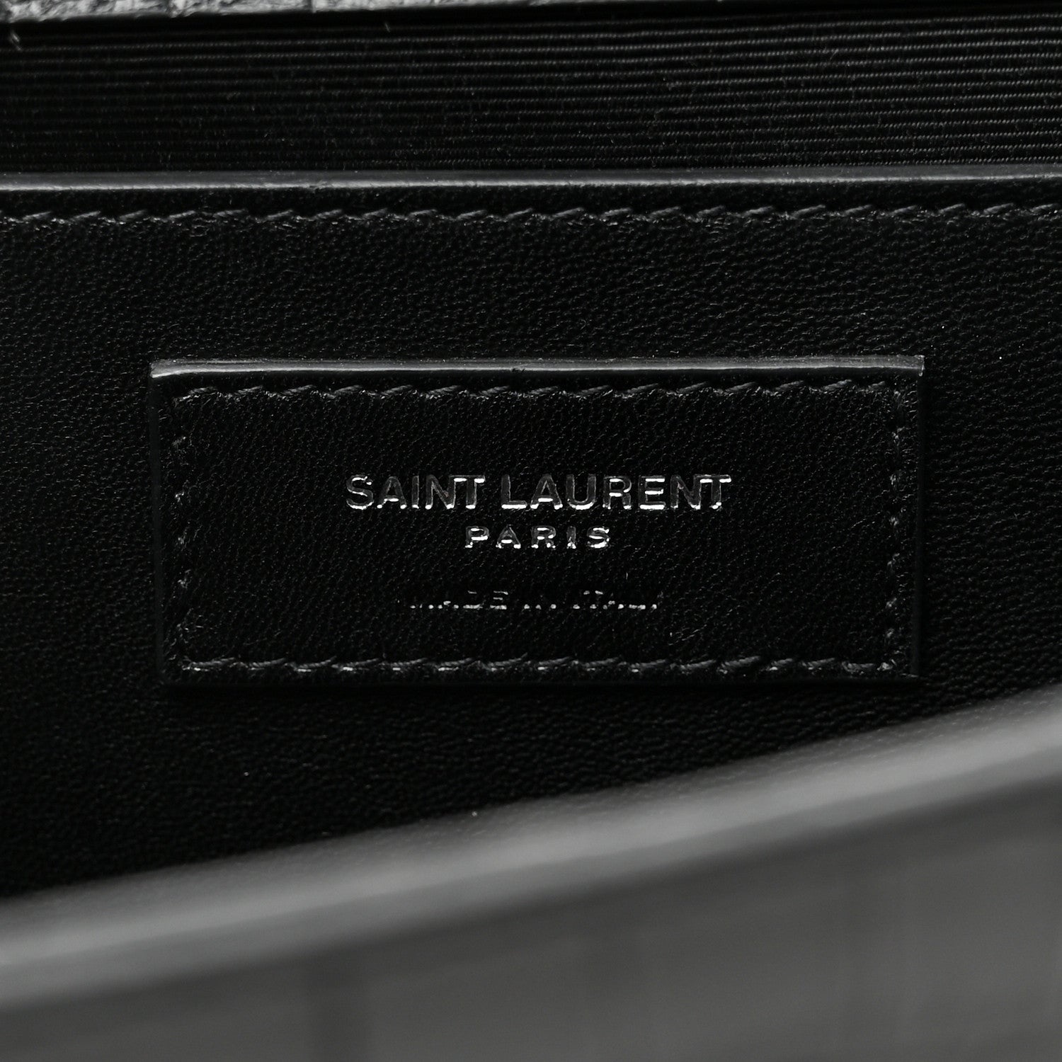 Saint Laurent Calfskin Crocodile Embossed Large Classic Monogram Kate Satchel Black 6 of 8