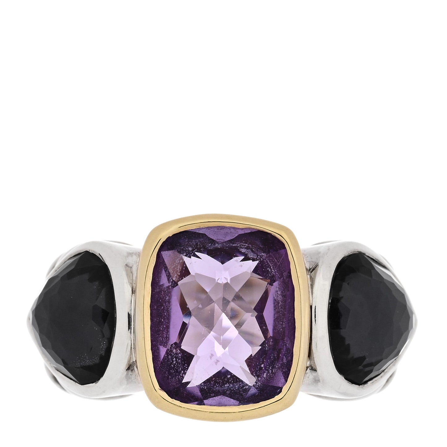 Sterling Silver 18K Yellow Gold Amethyst Black Orchid Three Stone Ring 58 8.25