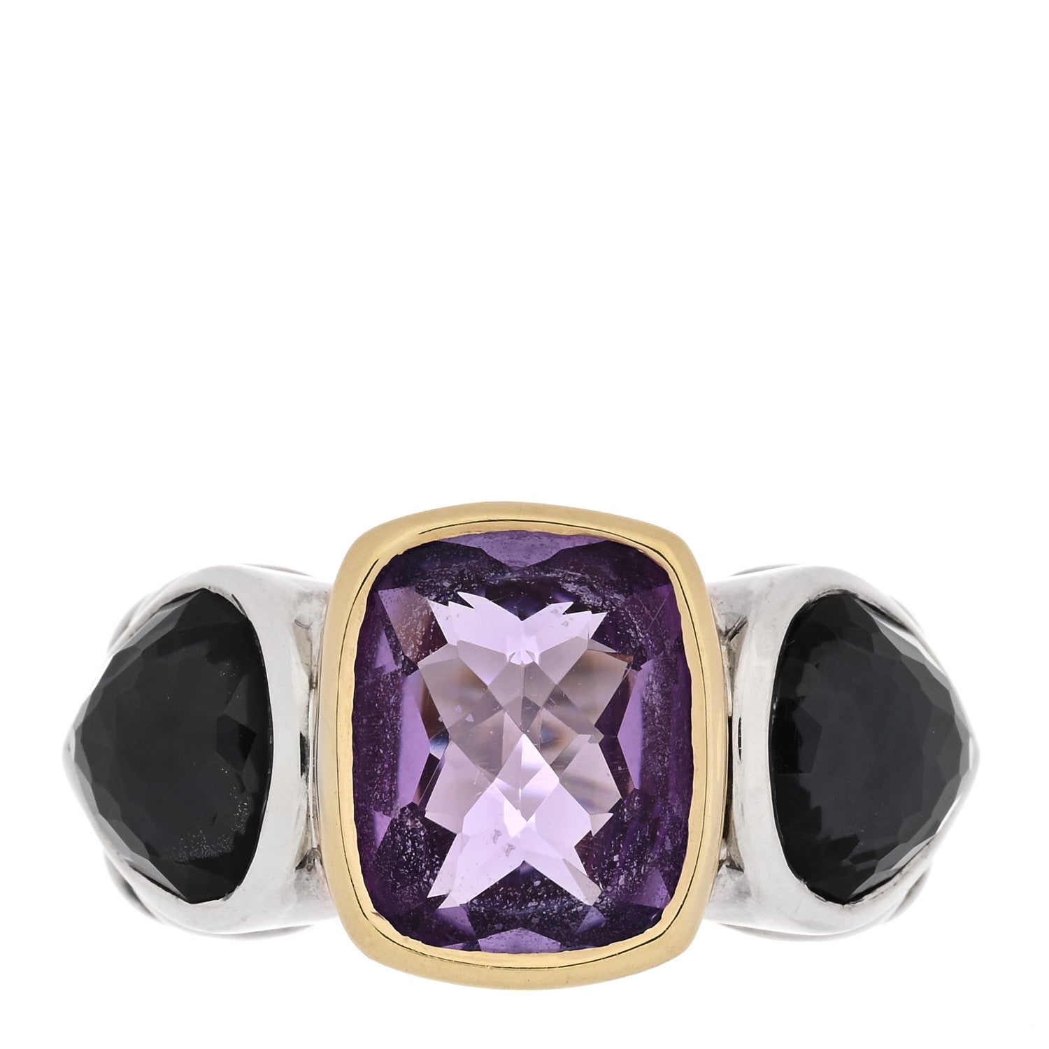 David Yurman Sterling Silver 18K Yellow Gold Amethyst Black Orchid Three Stone Ring 58 8.25 1 of 5