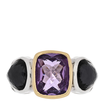 David Yurman Sterling Silver 18K Yellow Gold Amethyst Black Orchid Three Stone Ring 58 8.25 1 of 5