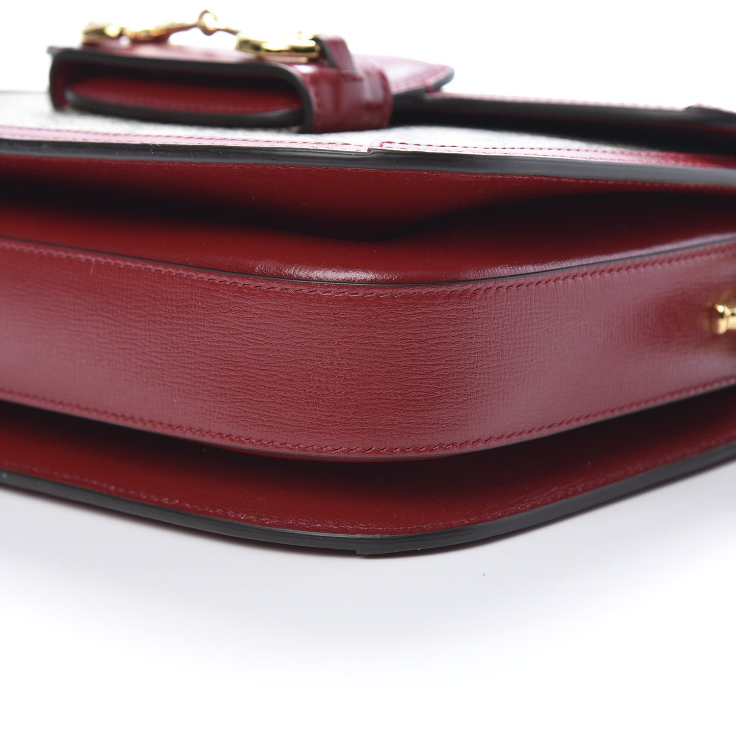 GG Supreme Monogram Azalea Calfskin Horsebit 1955 Shoulder Bag Beige Ebony New Cherry Red