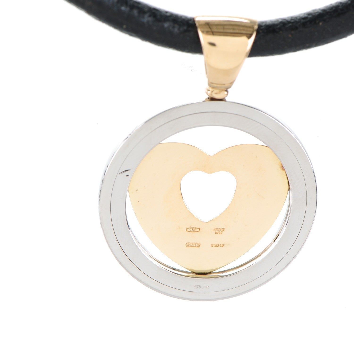 Bulgari 18K Yellow Gold Stainless Steel Heart Cord Pendant Necklace 4 of 5