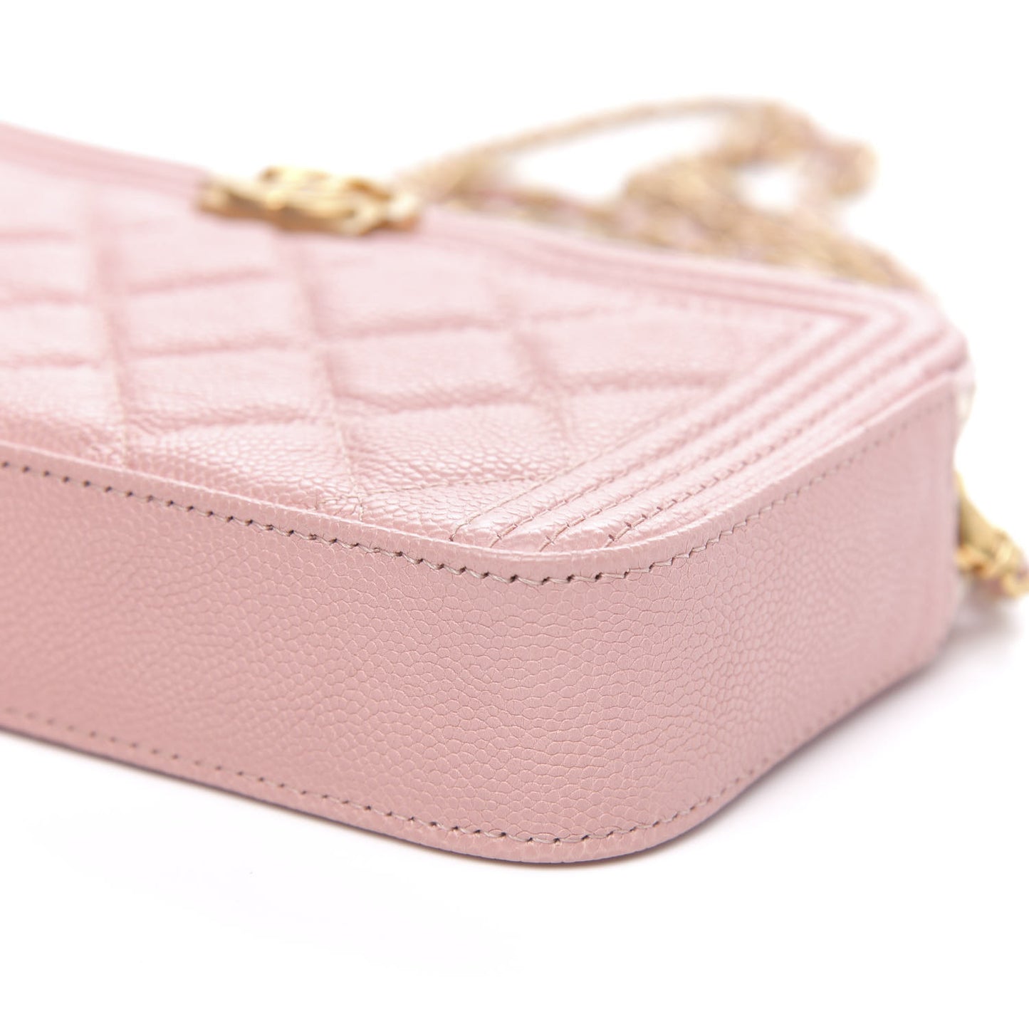Caviar Quilted Small Boy Clutch With Chain Pink