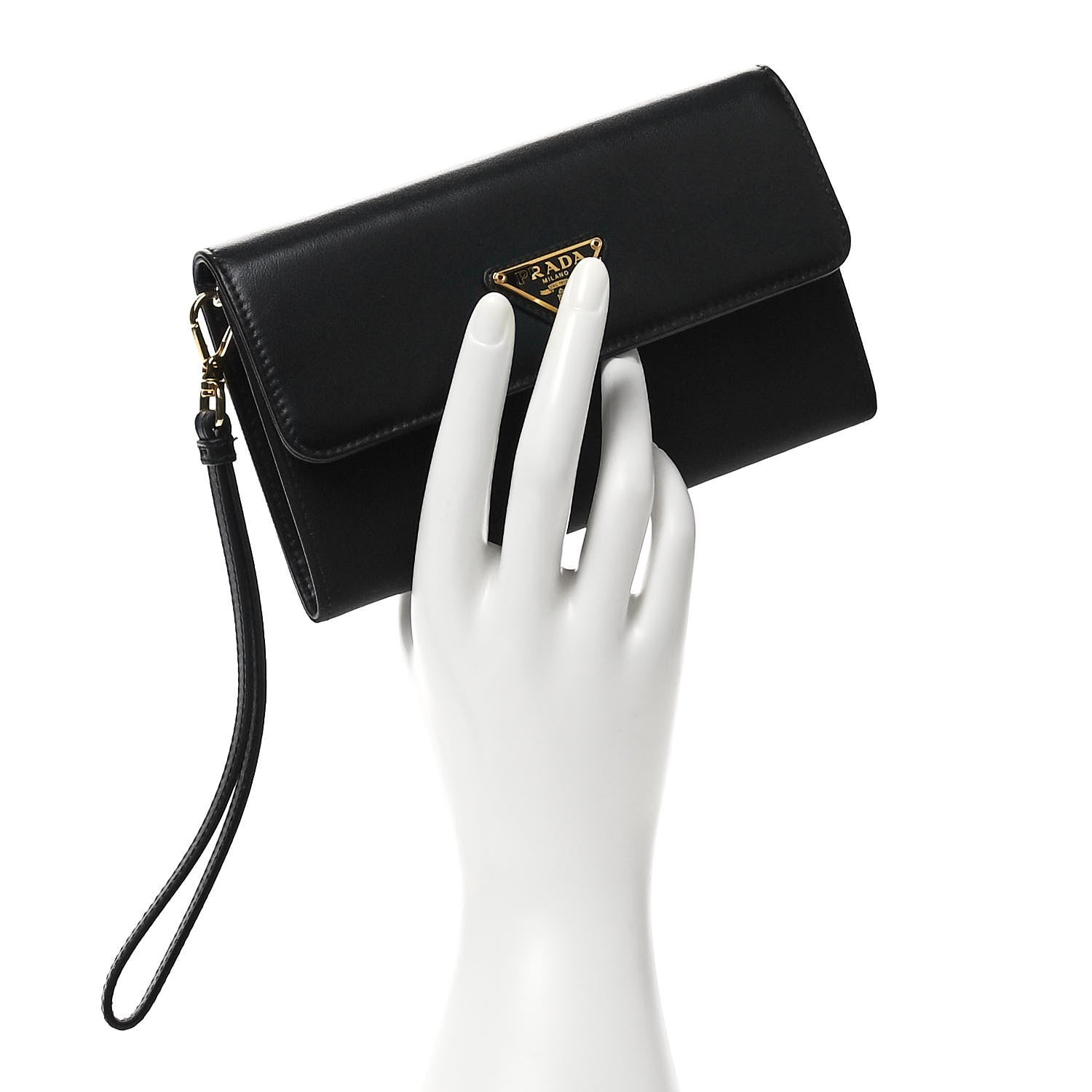 Prada Tessuto Nylon Soft Calf Wristlet Wallet Black 2 of 7