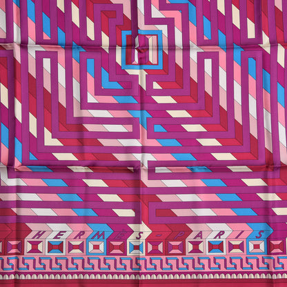 Hermes Silk Le Fil D'Ariane Scarf 90 Fuchsia Bleu Rose 4 of 8