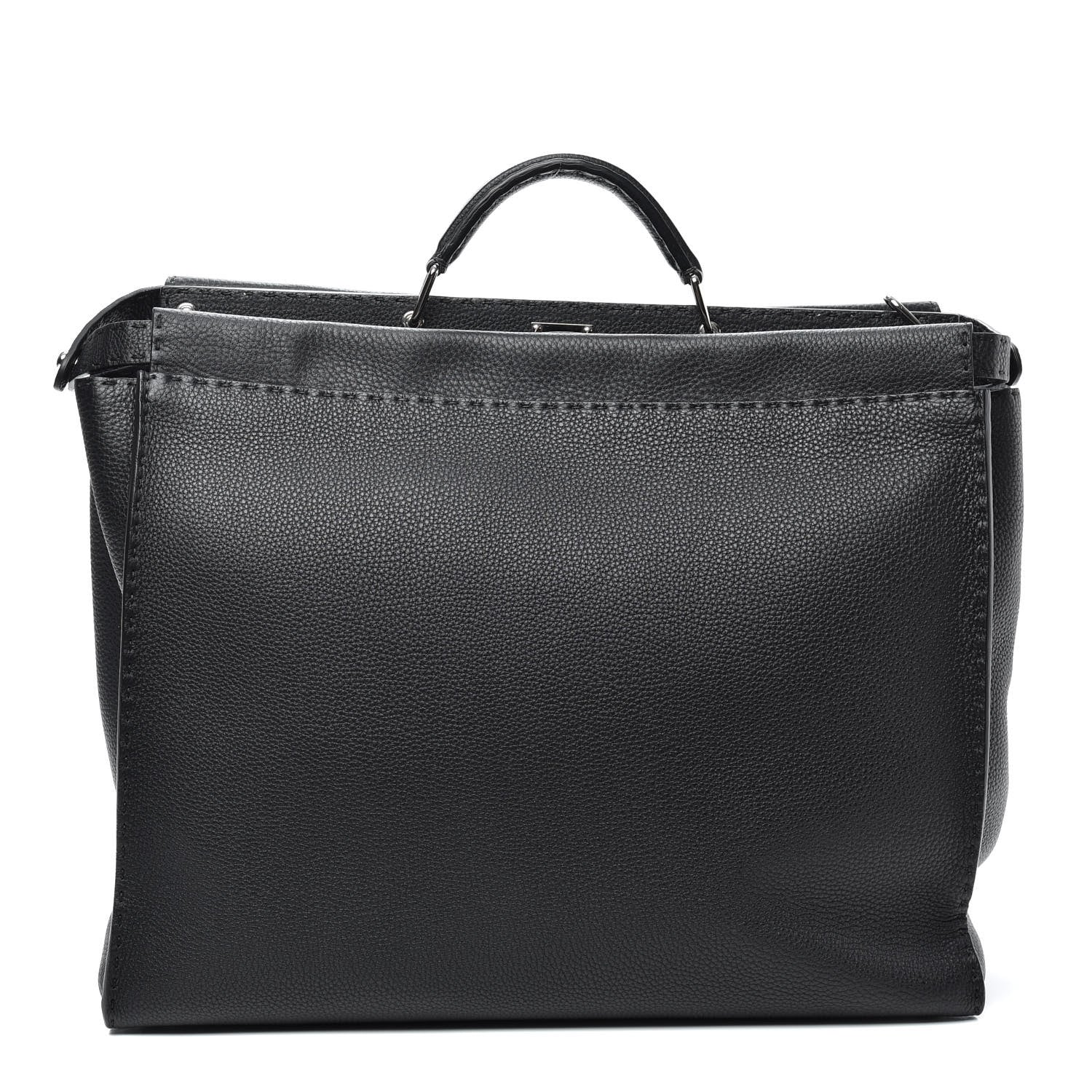 Fendi Cuoio Romano Selleria Monster Eyes Inlay Large Mens Peekaboo Iconic Essential Satchel Black Sunflower 1 of 8