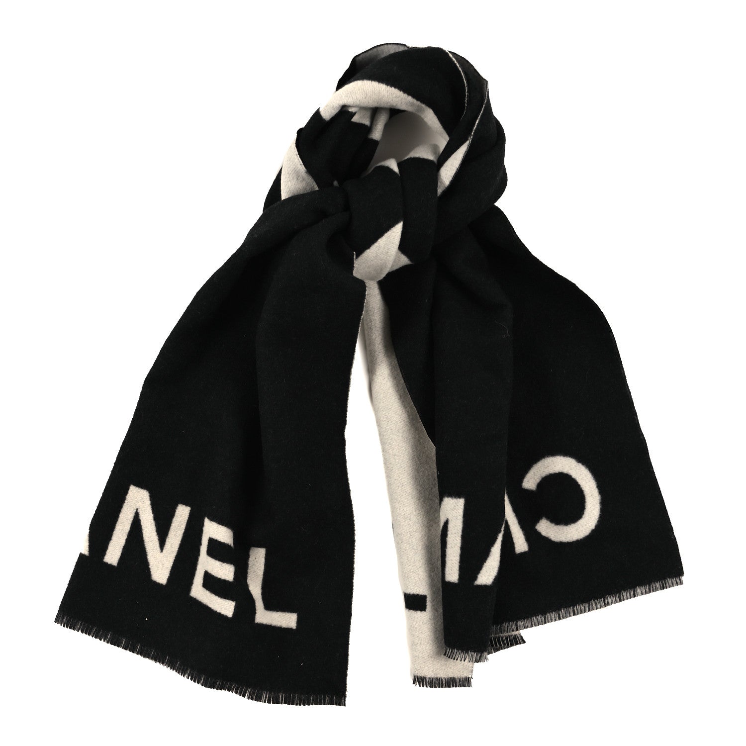 Chanel Cashmere CC Fringe Stole  Black White 1 of 3