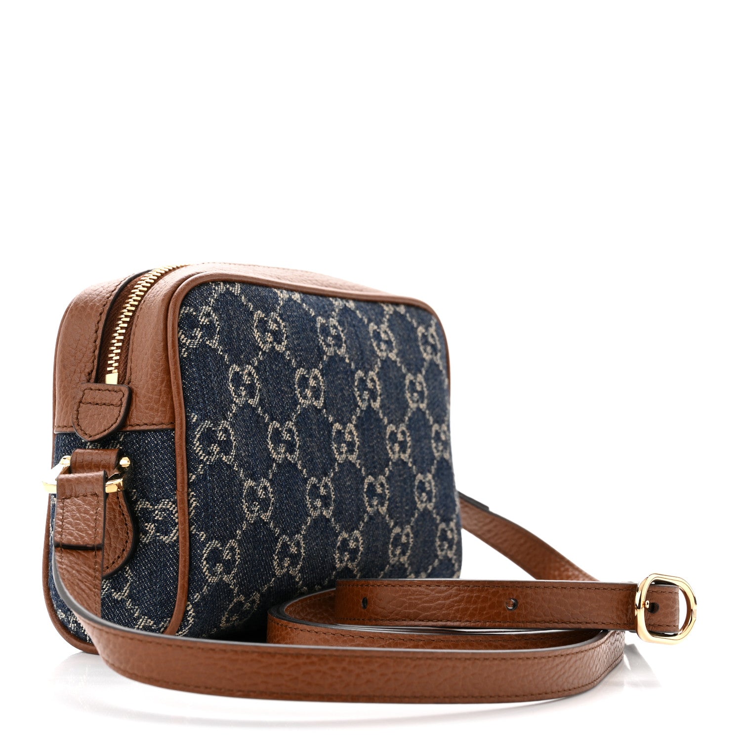 Gucci New Denim GG Monogram Dollar Calfskin Mini Ophidia Shoulder Bag Blue Tea Cuir Epilog 3 of 10