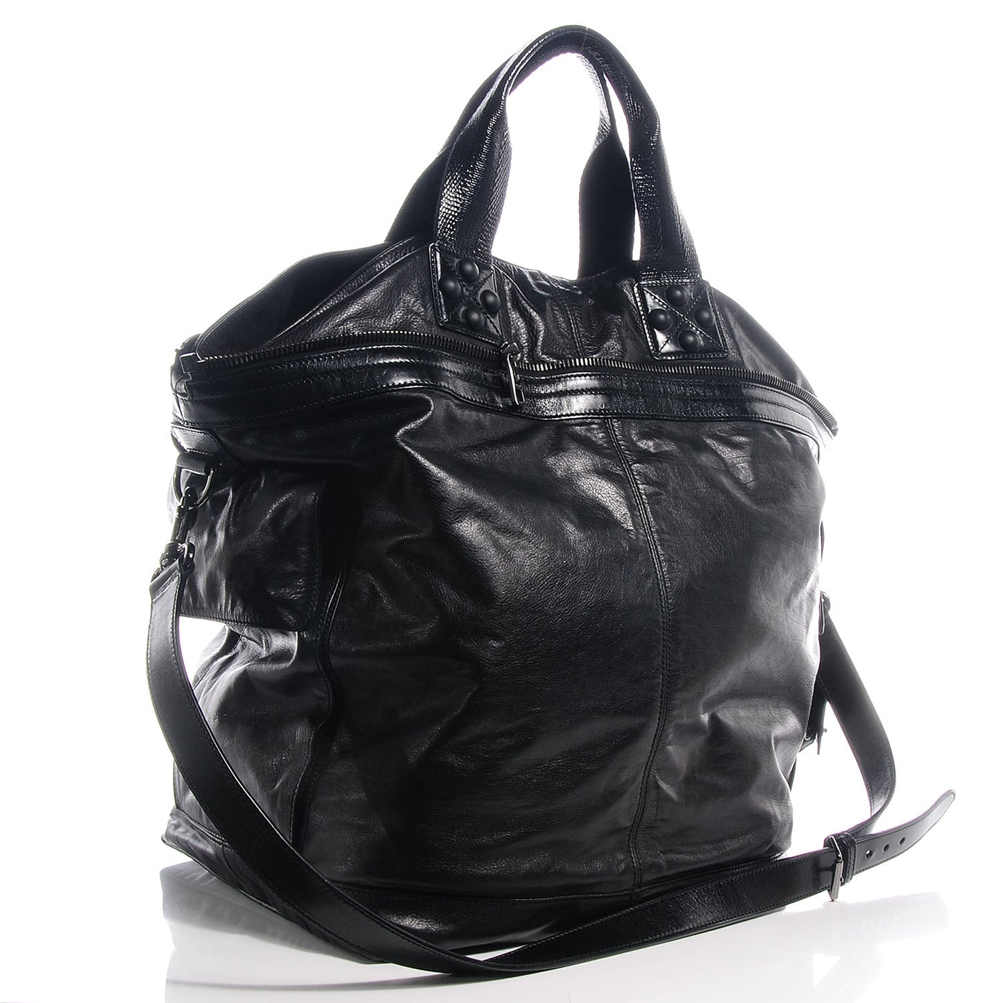Mens Leather Large Crest Trademark Tote Black