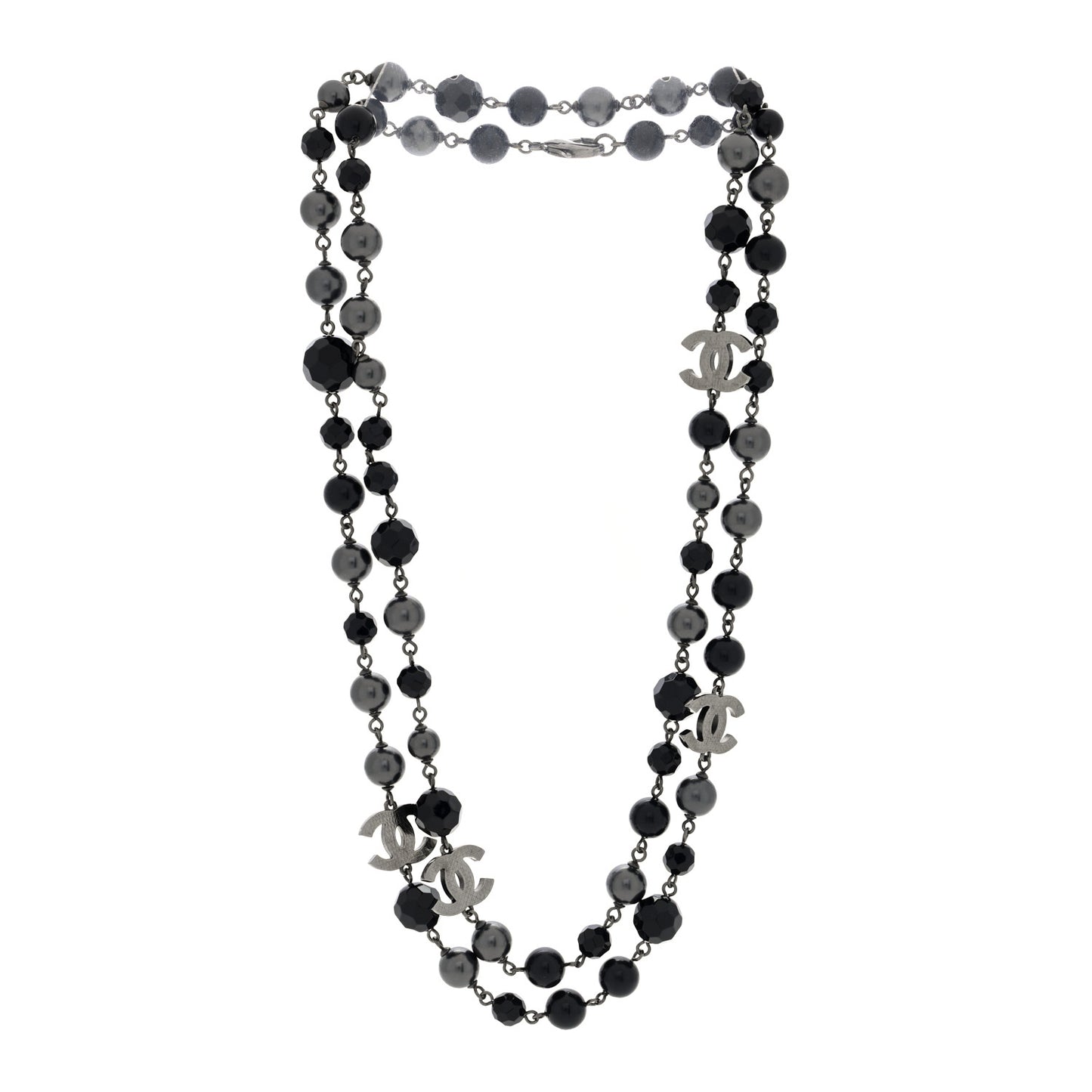 Ruthenium Beaded CC Long Necklace Black