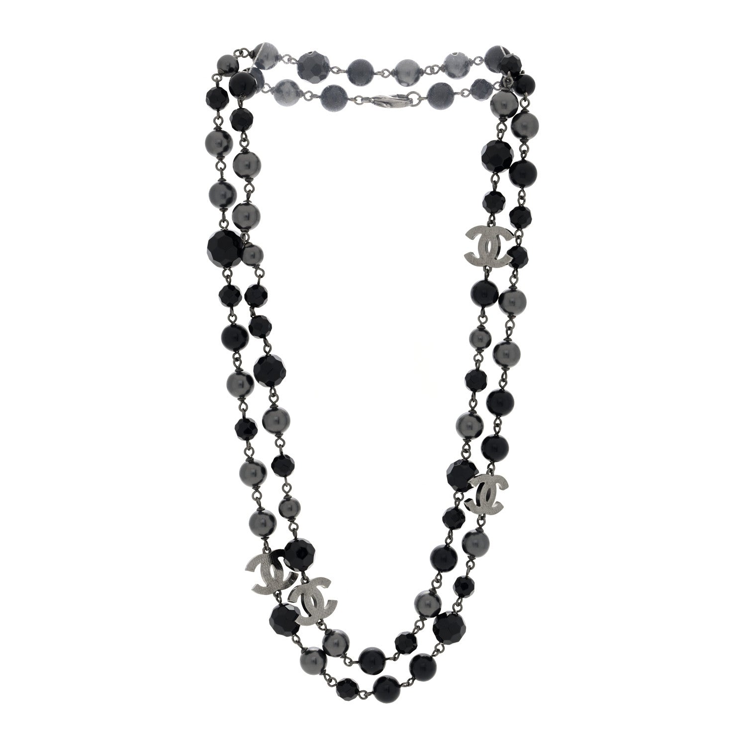 Chanel Ruthenium Beaded CC Long Necklace Black 3 of 4