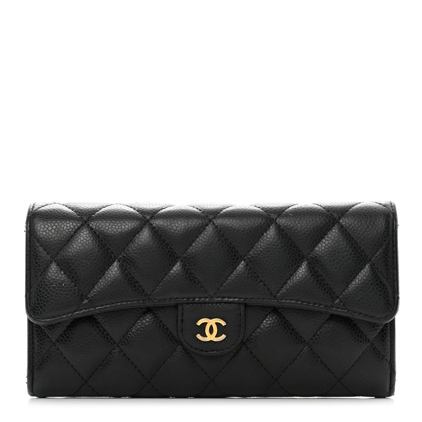 Caviar Quilted Large Flap Wallet Black