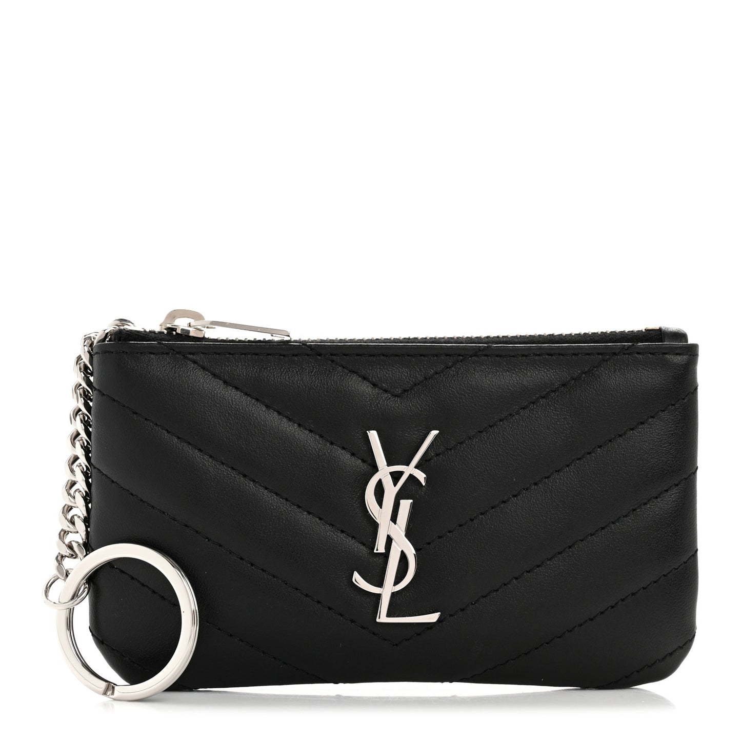 Calfskin Matelasse Monogram Key Pouch Black