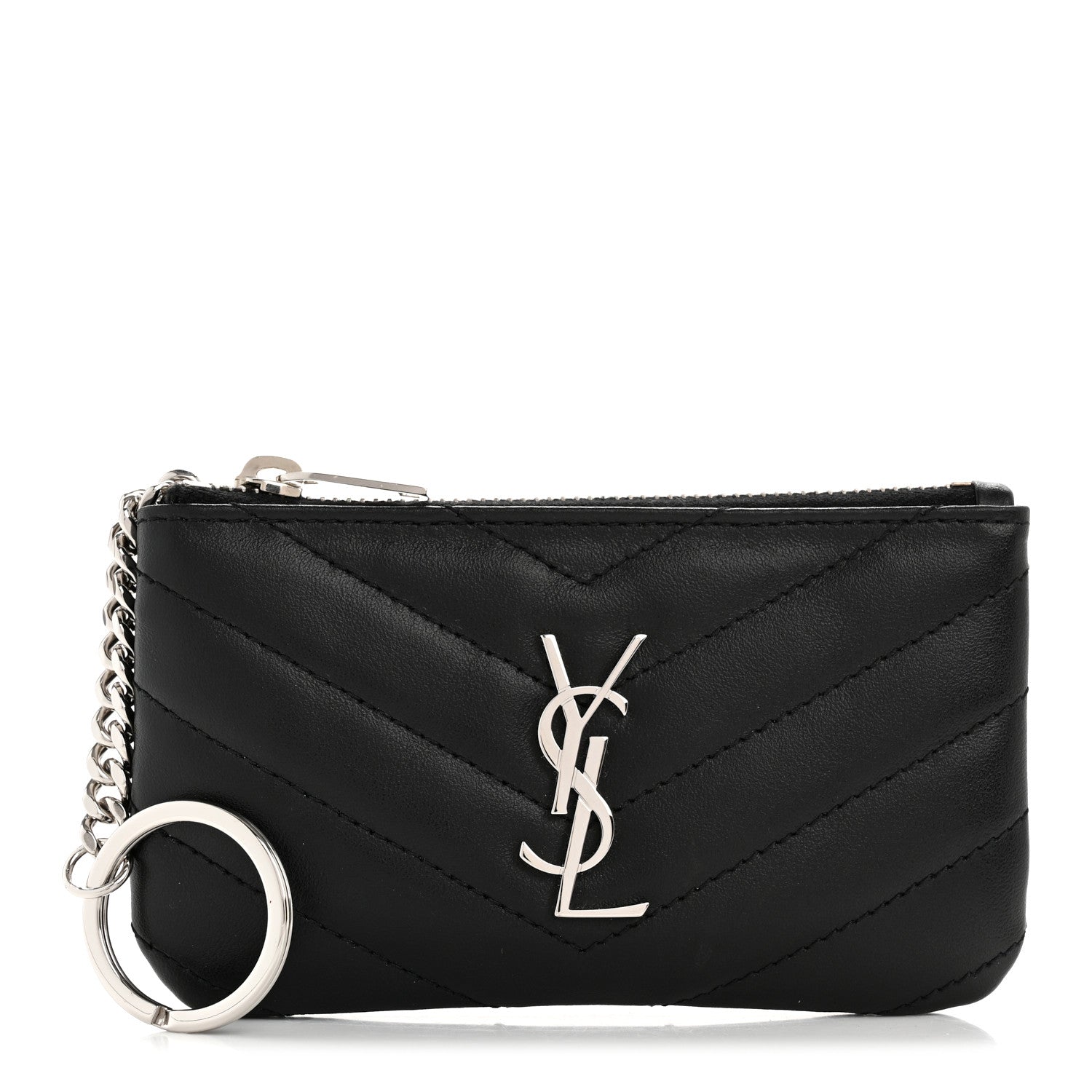 Saint Laurent Calfskin Matelasse Monogram Key Pouch Black 1 of 8