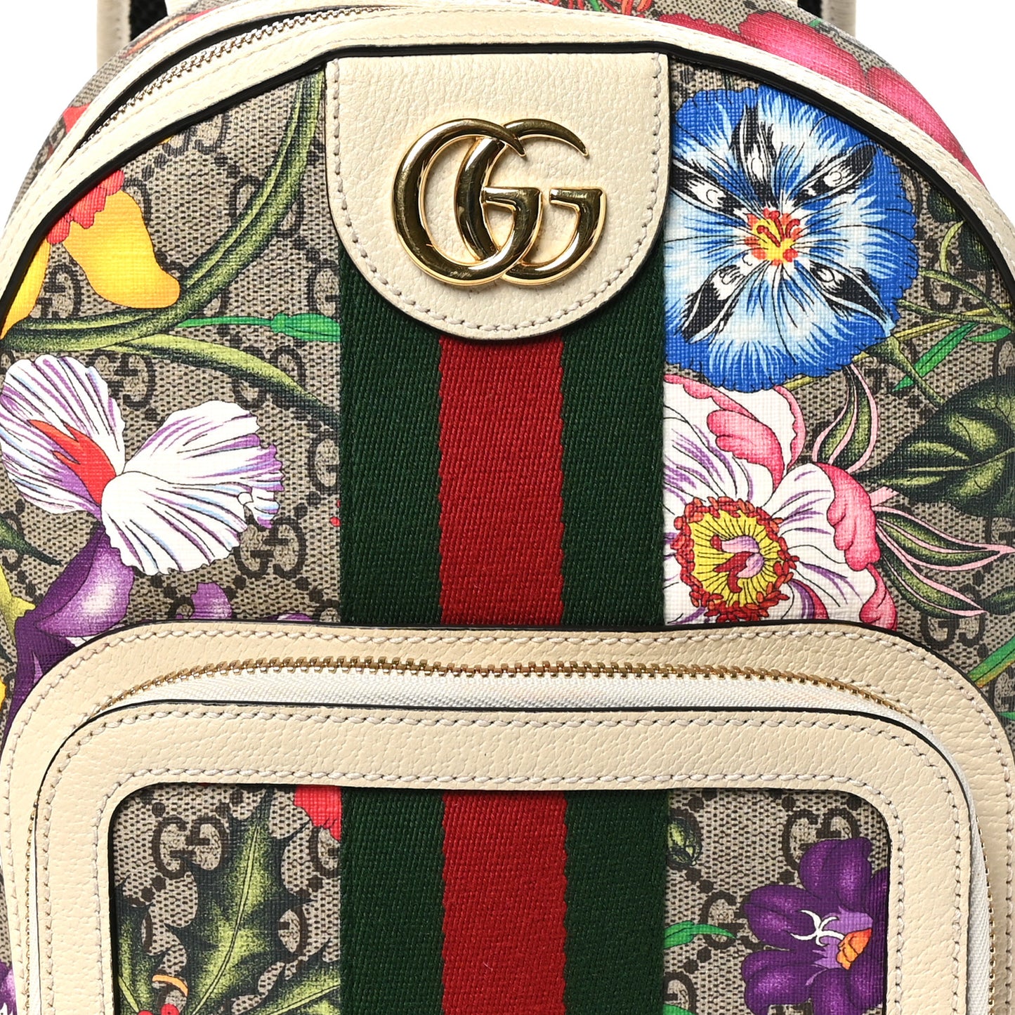GG Supreme Monogram Flora Web Small Ophidia Day Backpack White