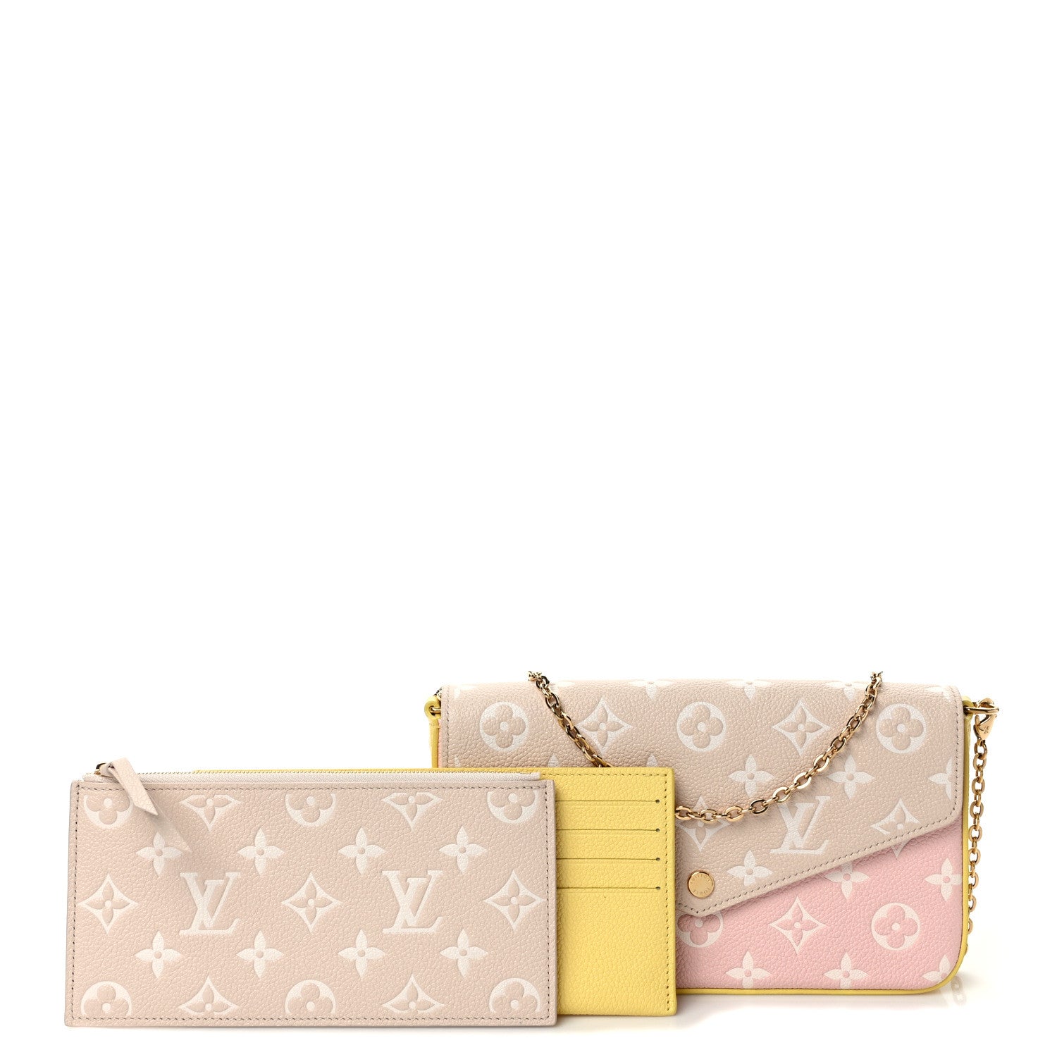 Louis Vuitton Empreinte Spring in the City Felicie Pochette Chain Wallet Pink Beige Yellow 1 of 9